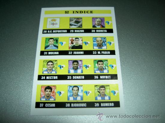 Cromos de F&uacute;tbol: 52 FICHA INDICE DEPORTIVO CORU&Ntilde;A CROMOS ALBUM MUNDICROMO FICHAS LIGA FUTBOL 2002 2003 02 03