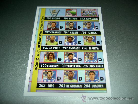 Cromos de f&uacute;tbol: 213 FICHA INDICE DEPORTIVO CORU&Ntilde;A CROMOS ALBUM MUNDICROMO FICHAS LIGA FUTBOL 06 07 2006 2007