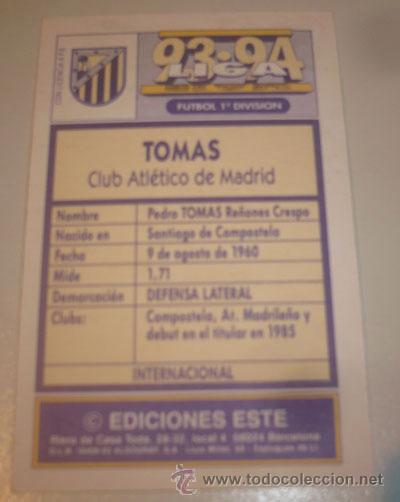 Cromos de f&uacute;tbol: TOMAS AT. MADRID 93-94 EDICIONES ESTE 1993-94 - Foto 2