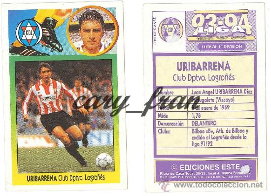 Cromos de f&uacute;tbol: ESTE 1993 1994 93 94 LOGRO&Ntilde;ES URIBARRENA BAJA - Foto 1