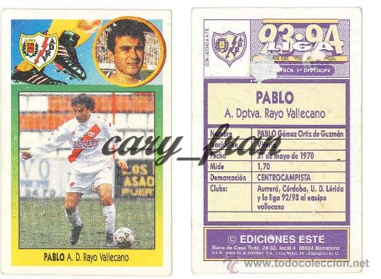 Cromos de f&uacute;tbol: ESTE 1993 1994 93 94 RAYO VALLECANO PABLO - Foto 1