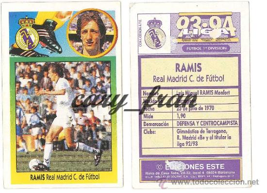 Cromos de f&uacute;tbol: ESTE 1993 1994 93 94 REAL MADRID RAMIS - Foto 1