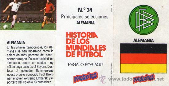Cromos de f&uacute;tbol: CROMO - HISTORIA DE LOS MUNDIALES DE F&Uacute;TBOL - N&ordm; 34 - ALEMANIA - PHOSKITOS.