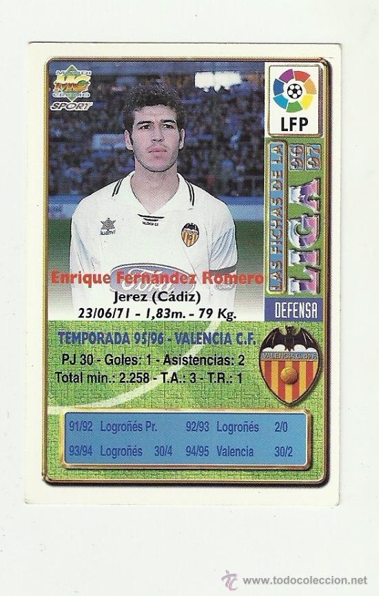 Cromos de f&uacute;tbol: VALENCIA 95-96 (ROMERO) - Foto 2