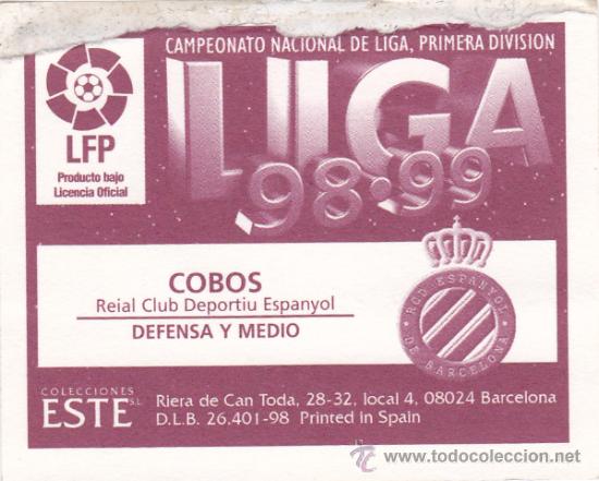 Cromos de f&uacute;tbol: ESTE 98 99 COBOS BAJA EN EL ESPA&Ntilde;OL. VENTANITA. ESTE 1998 1999 - Foto 2