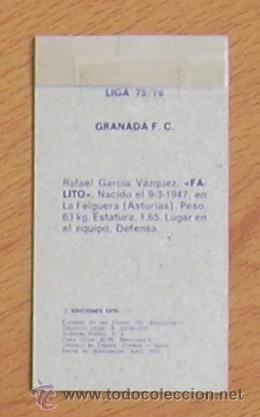 Cromos de f&uacute;tbol: Granada - Falito - Ediciones Este 1975-1976, 75-76 - Foto 2