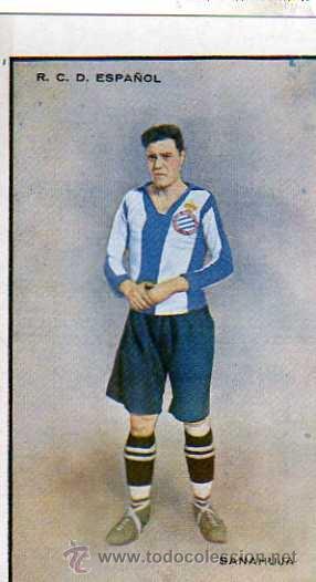 Football Stickers: CROMO POSTAL DE SANAHUJA. DEL R.C.D.ESPA&Ntilde;OL A&Ntilde;OS 20 (14 x 8 cm).