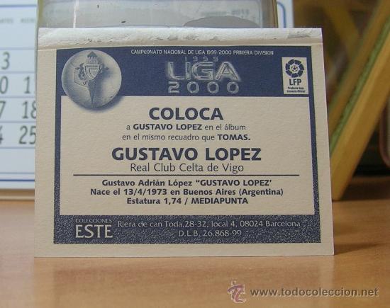 Cromos de f&uacute;tbol: EDICIONES ESTE 1999-2000 99 00 GUSTAVO L&Oacute;PEZ (COLOCA) CELTA VENTANILLA LEER - Foto 2