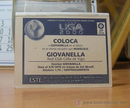 Cromos de f&uacute;tbol: EDICIONES ESTE 1999-2000  99  00  GIOVANELLA   (COLOCA)  CELTA  VENTANILLA LEER - Foto 2