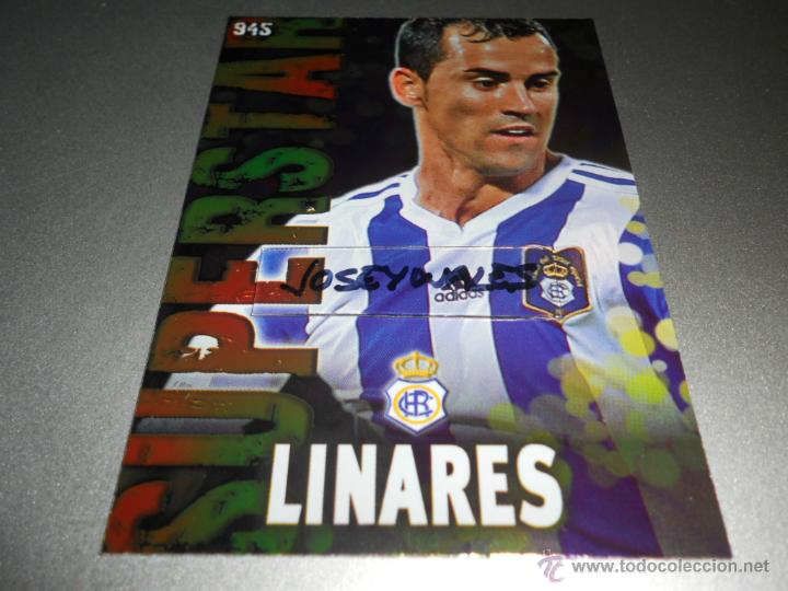 Cromos de F&uacute;tbol: 945 LINARES SUPERSTAR BRILLO LISO RECREATIVO HUELVA CROMOS MUNDICROMO QUIZ GAME 2013 2014 13 14
