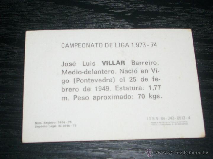 Cromos de f&uacute;tbol: -FHER 73-74 : VILLAR  ( CELTA ) - Foto 2