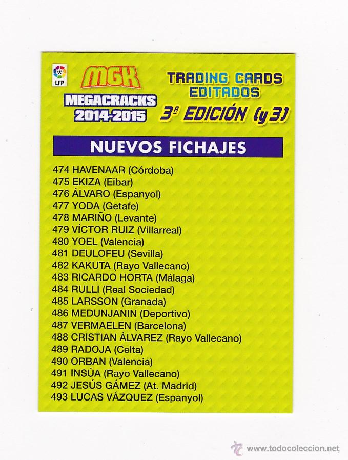Cromos de Futebol: INDICE NUEVAS FICHAS (BIS) 3&ordf; EDICION PARTE 3 - MEGACRACKS 2014-2015 PANINI MGK 14-15