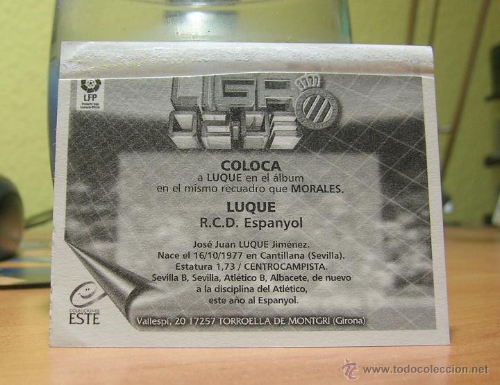 Cromos de f&uacute;tbol: EDICIONES ESTE 2002-2003  02 03  LUQUE  (COLOCA) ESPANYOL  VENTANILLA LEER - Foto 2