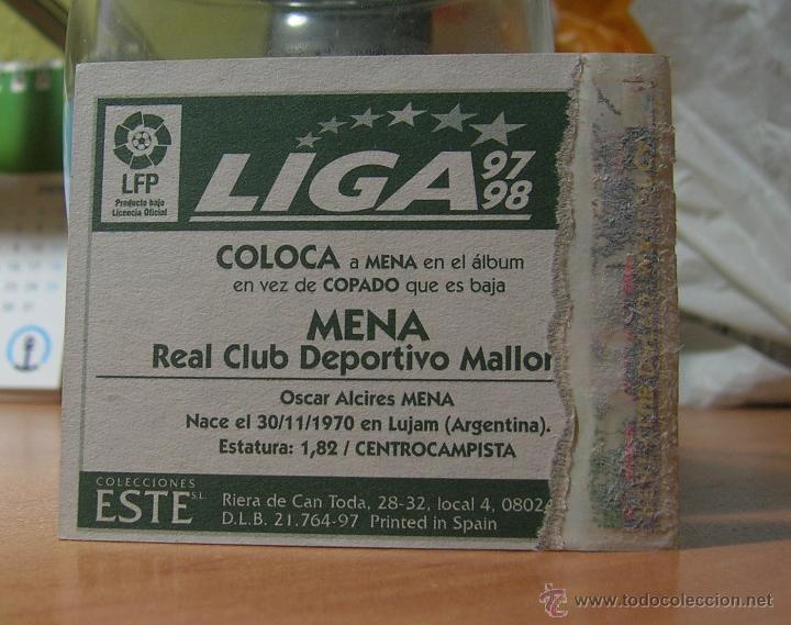 Cromos de f&uacute;tbol: EDICIONES ESTE 1997-1998  97 98  MENA  (COLOCA) MALLORCA  VENTANILLA LEER - Foto 2