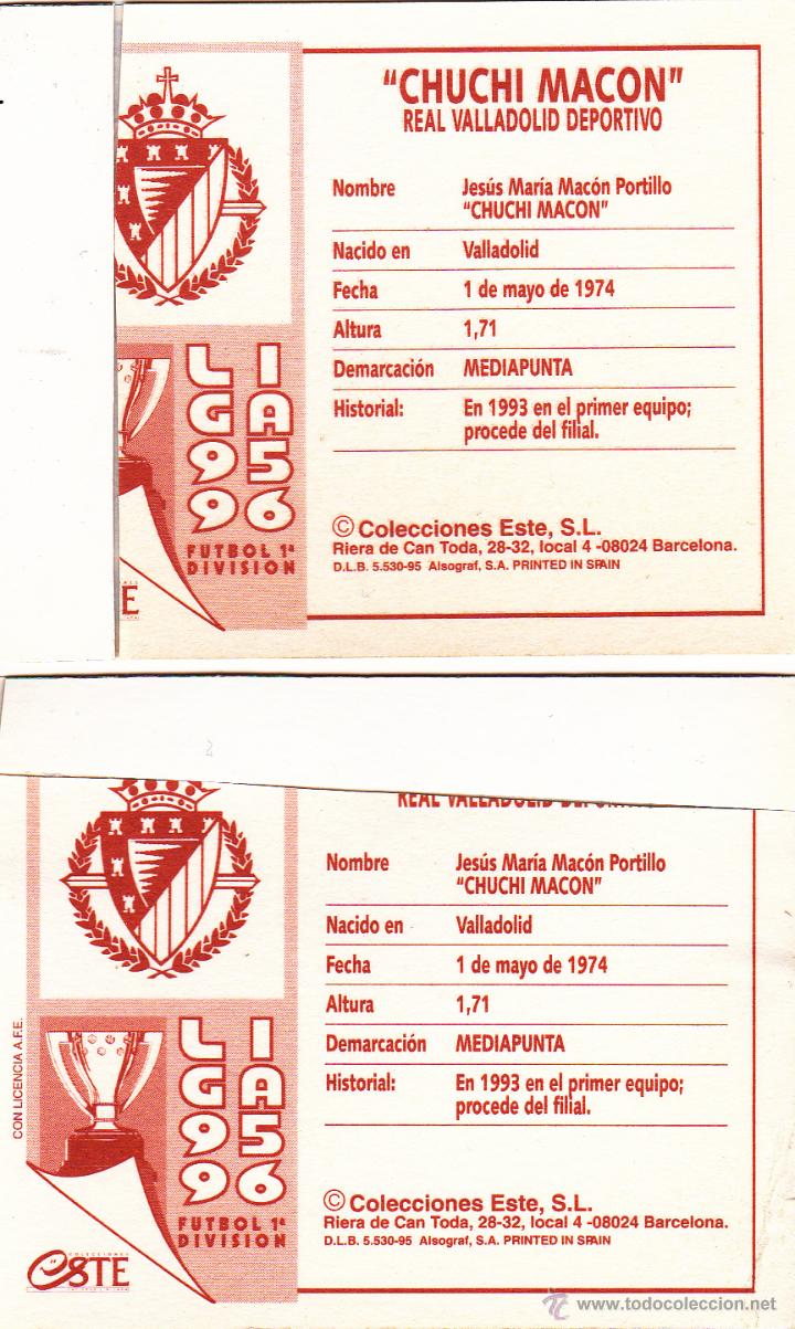 Cromos de f&uacute;tbol: ESTE 95-96 CHUCHI MACON CROMO DOBLE MUY DIFICIL ( EN VENTANILLA )(A-9) - Foto 2