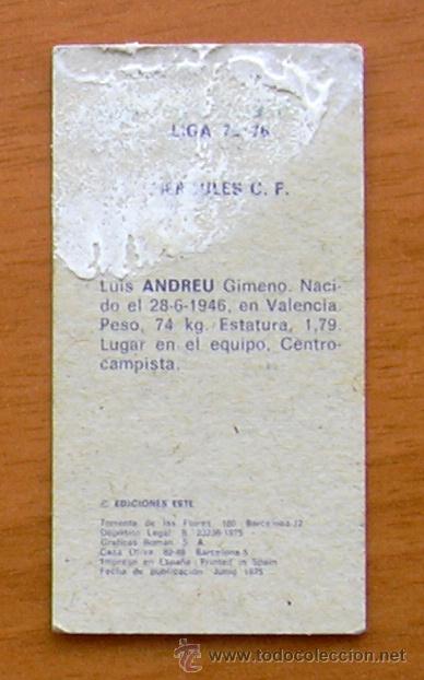 Cromos de f&uacute;tbol: H&eacute;rcules - Andreu - Ediciones Este 1975-1976, 75-76 - Foto 2