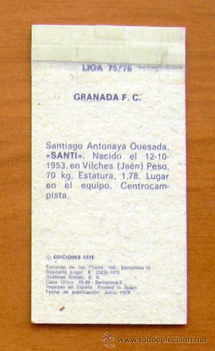 Cromos de f&uacute;tbol: Granada - Santi - Ediciones Este 1975-1976, 75-76 - Foto 2