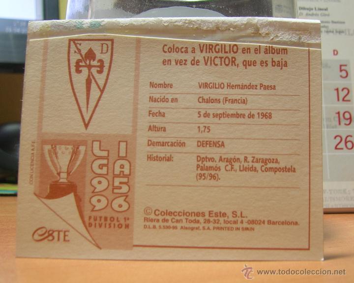 Cromos de f&uacute;tbol: EDICIONES ESTE 1995-1996  95 96 VIRGILIO   (COLOCA)  COMPOSTELA  VENTANILLA  LEER - Foto 2