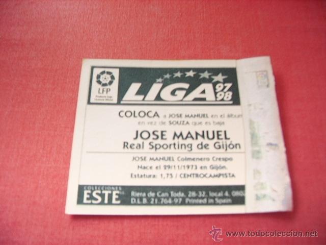 Cromos de f&uacute;tbol: ED. ESTE 97-98  COLOCA  JOSE MANUEL ( SPORTING )  VENTANILLA - Foto 2