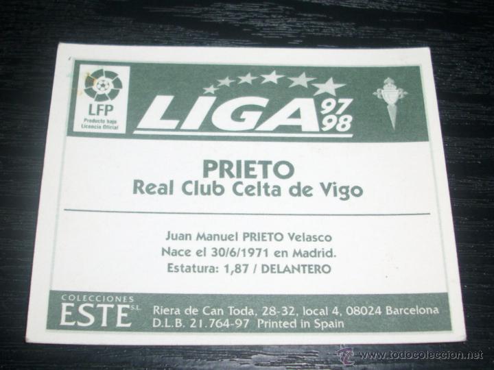 Cromos de f&uacute;tbol: -ESTE 97-98 : PRIETO  ( CELTA )  -- BAJA -- - Foto 2