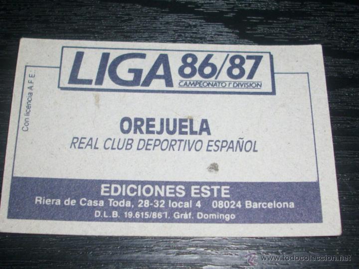 Cromos de f&uacute;tbol: -ESTE 86-87 : OREJUELA  ( ESPA&Ntilde;OL ) - Foto 2