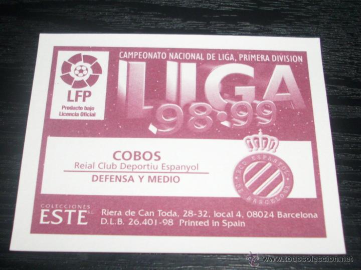 Cromos de f&uacute;tbol: -ESTE 98-99 : COBOS  ( ESPA&Ntilde;OL )  -- BAJA -- - Foto 2