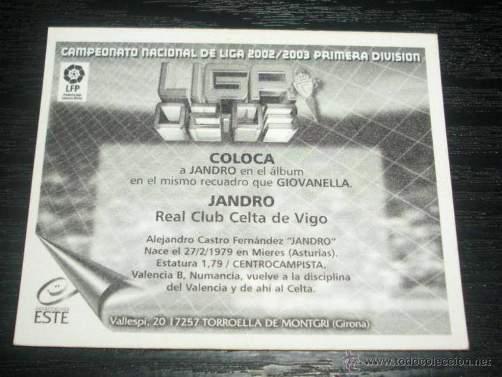 Cromos de f&uacute;tbol: -ESTE 02-03 : JANDRO  ( CELTA )  -- COLOCA -- - Foto 2