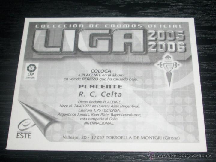 Cromos de f&uacute;tbol: -ESTE 06-07 : PLACENTE  ( CELTA )  -- COLOCA -- - Foto 2