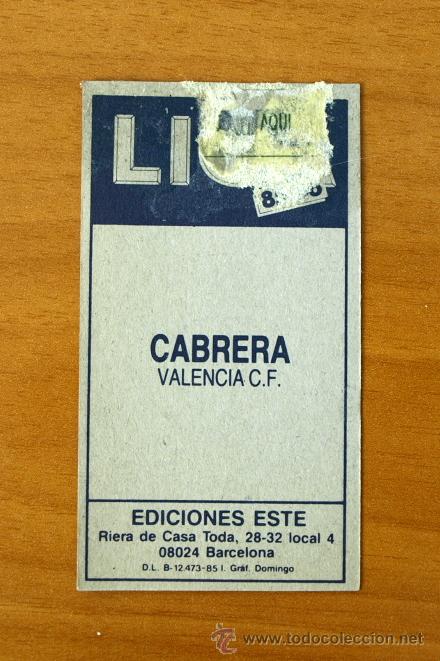Cromos de f&uacute;tbol: Valencia - Cabrera - Ediciones Este 1985-1986, 85-86 - Foto 2