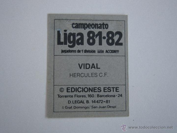 Cromos de f&uacute;tbol: ESTE 81-82  VIDAL  HERCULES D 1981-1982 - Foto 2