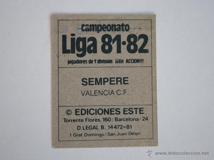 Cromos de f&uacute;tbol: ESTE 81-82  SEMPERE  VALENCIA  D 1981-1982 - Foto 2