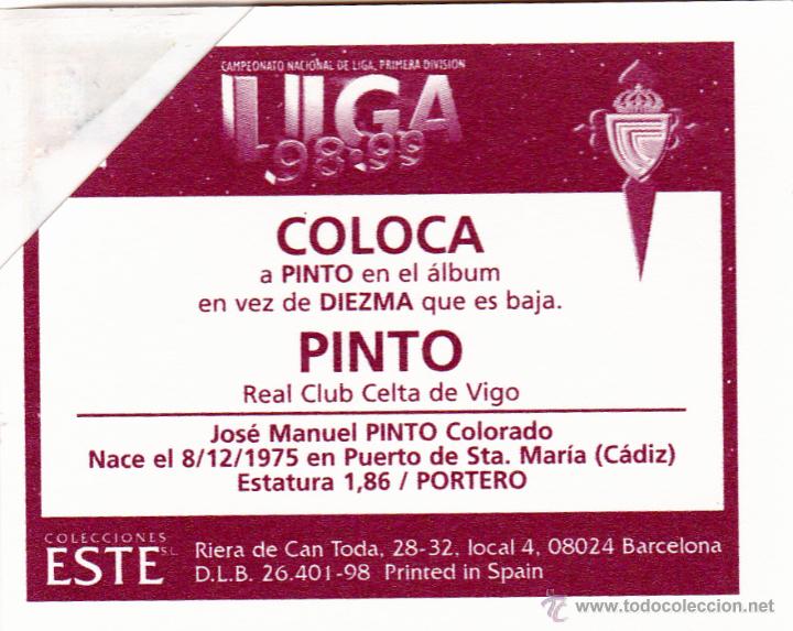 Cromos de f&uacute;tbol: ESTE 98/99 PINTO DEL CELTA - COLOCA DIFICIL EN VENTANILLA -(A-9) - Foto 2