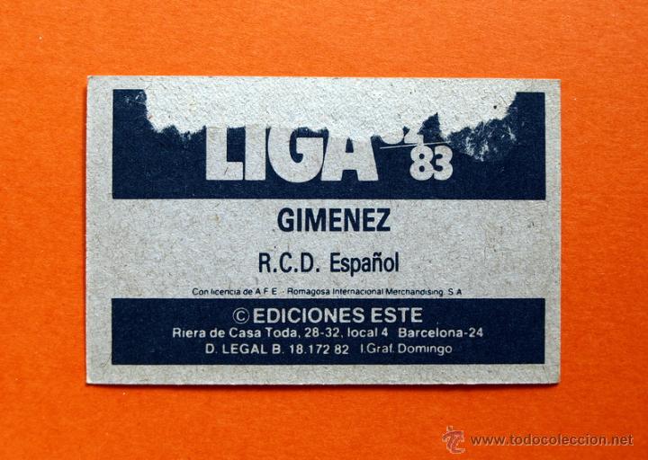 Cromos de f&uacute;tbol: ESPA&Ntilde;OL - GIMENEZ - 1982-1983, 82-83 - EDICIONES ESTE - - Foto 2