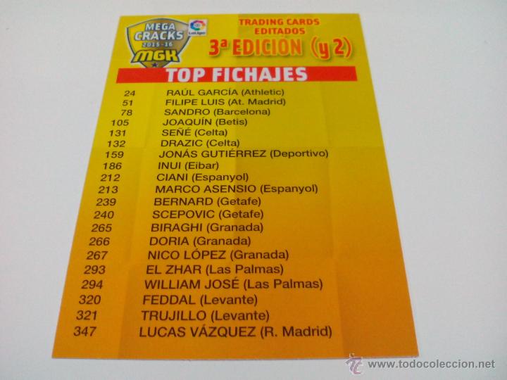 Cromos de f&uacute;tbol: INDICE 3&ordf; EDICION PARTE 2 - CROMO MEGA CRACKS 2015 2016 LIGA MGK 15 16