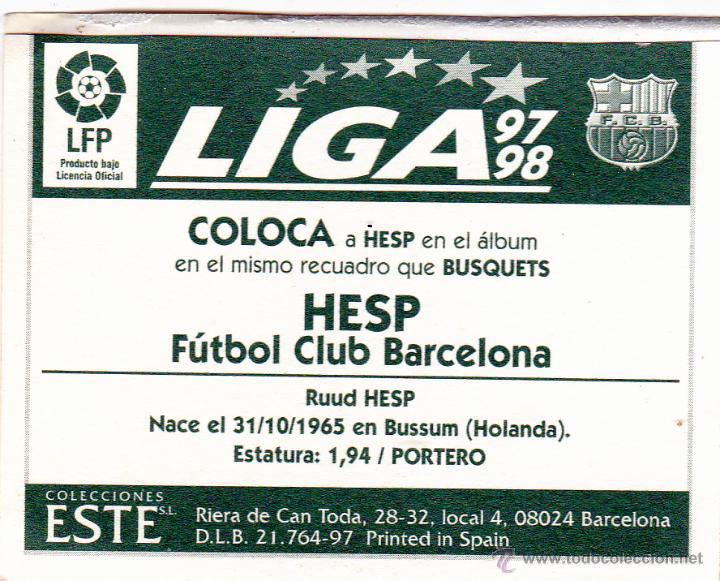Cromos de f&uacute;tbol: ESTE 97/98 HESP COLOCA DEL BARCELONA (LEVE VENTANILLA)(A-9) - Foto 2