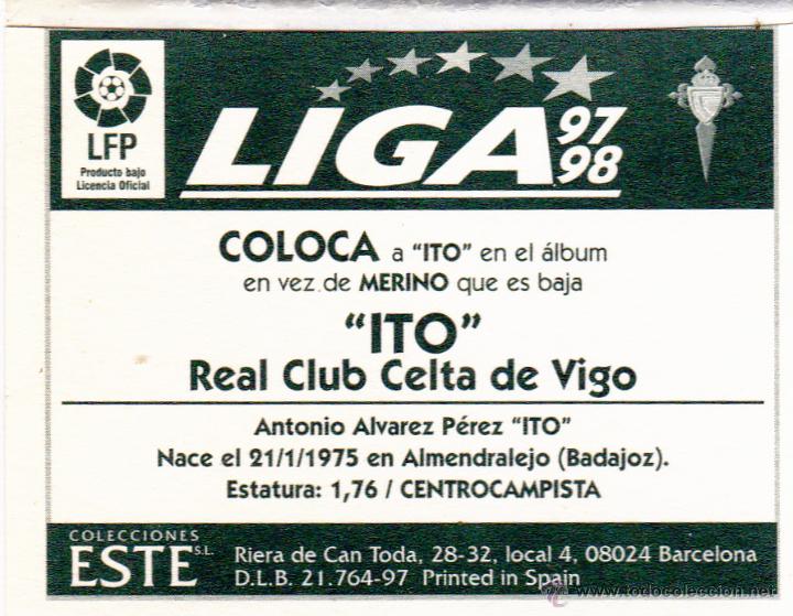 Cromos de f&uacute;tbol: ESTE 97/98 ITO COLOCA DEL CELTA (LEVE VENTANILLA)(A-9) - Foto 2