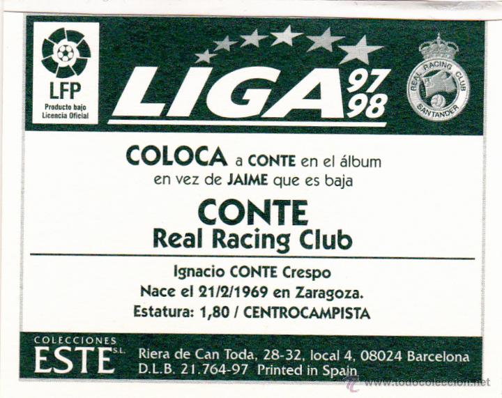 Cromos de f&uacute;tbol: ESTE 97/98 CONTE COLOCA DEL RACING (LEVE VENTANILLA)(A-9) - Foto 2