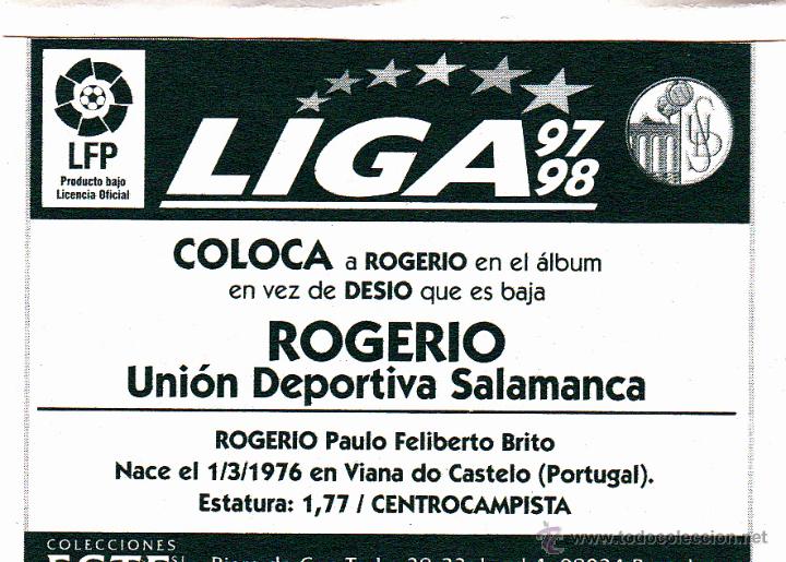 Cromos de f&uacute;tbol: ESTE 97/98 ROGERIO COLOCA DEL SALAMANCA (LEVE VENTANILLA)(A-9) - Foto 2