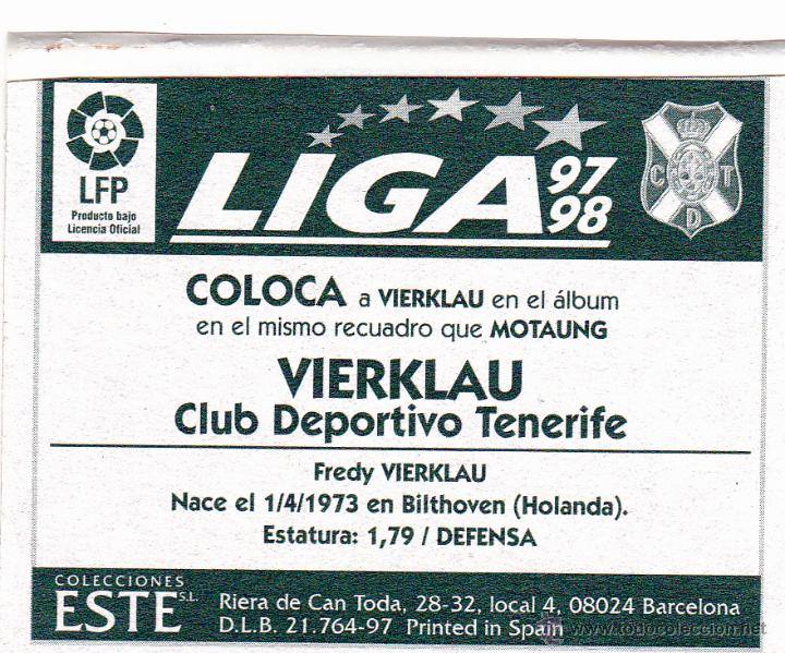 Cromos de f&uacute;tbol: ESTE 97/98 VIERKLAU COLOCA DEL TENERIFE (LEVE VENTANILLA)(A-9) - Foto 2