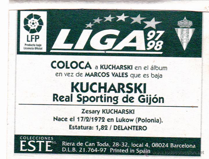 Cromos de f&uacute;tbol: ESTE 97/98 KUCHARSKI COLOCA DEL SPORTING (LEVE VENTANILLA)(A-9) - Foto 2