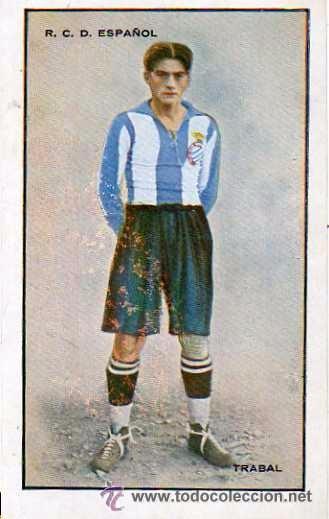 Cromos de f&uacute;tbol: CROMO POSTAL DE TRABAL DEL R.C.D.ESPA&Ntilde;OL A&Ntilde;OS 20 (14 x 8 cm).