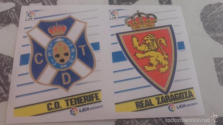 Fu&szlig;ball-Sticker: EDICIONES ESTE 2013 2014 13 14 ESCUDO 2&ordf; DIVISION N&ordm; 12 12 TENERIFE ZARAGOZA ESCUDOS NUEVO