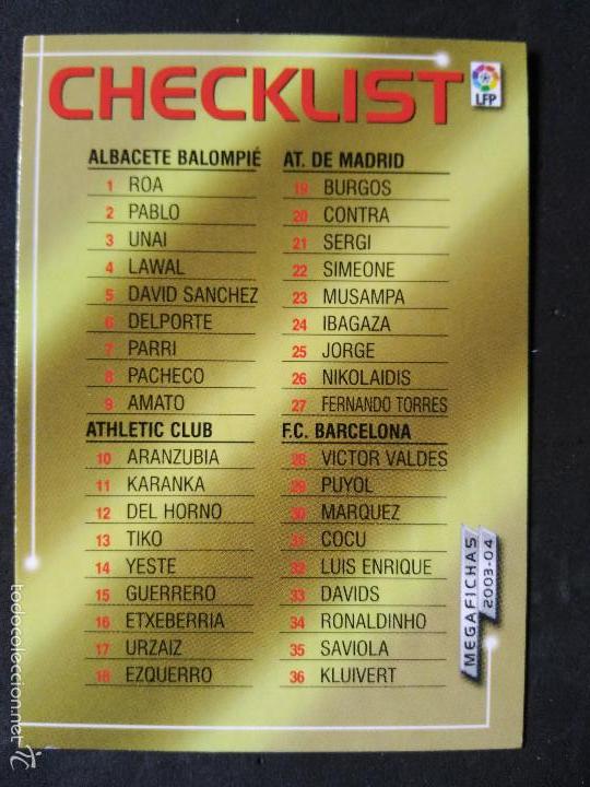 Cartes &agrave; collectionner de Football: Checklist CK1 - Indice - Megafichas 2003 2004 03 04 - PANINI - Version Japonesa