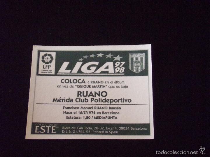 Cromos de f&uacute;tbol: RUANO, COLOCA. MERIDA. ESTE 97-98. - Foto 2