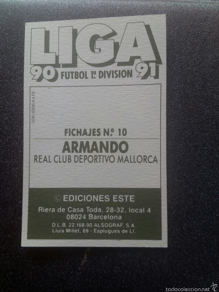 Cromos de f&uacute;tbol: Este 90 91 Armando - Foto 2