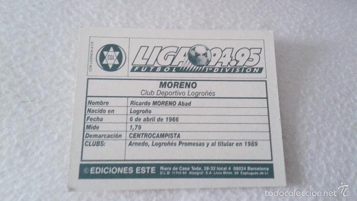 Cromos de f&uacute;tbol: 94-95 ESTE. NUNCA PEGADO BAJA LOGRO&Ntilde;ES MORENO. - Foto 2