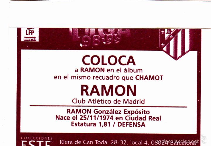 Cromos de f&uacute;tbol: ESTE 98-99 RAMON COLOCA DIFICIL (VENTANILLA)(A-9) - Foto 2
