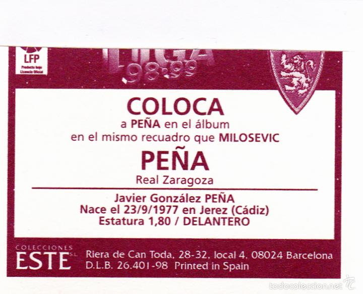 Cromos de f&uacute;tbol: ESTE 98-99 PE&Ntilde;A COLOCA DIFICIL (VENTANILLA)(A-9) - Foto 2
