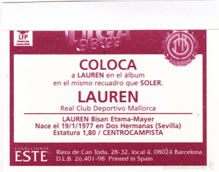 Cromos de f&uacute;tbol: ESTE 98-99 LAUREN COLOCA DIFICIL (VENTANILLA)(A-9) - Foto 2