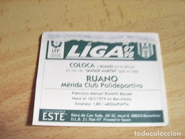 Cromos de f&uacute;tbol: MERIDA--   RUANO  COLOCA  ED.ESTE 97-98  VENTANILLA - Foto 2